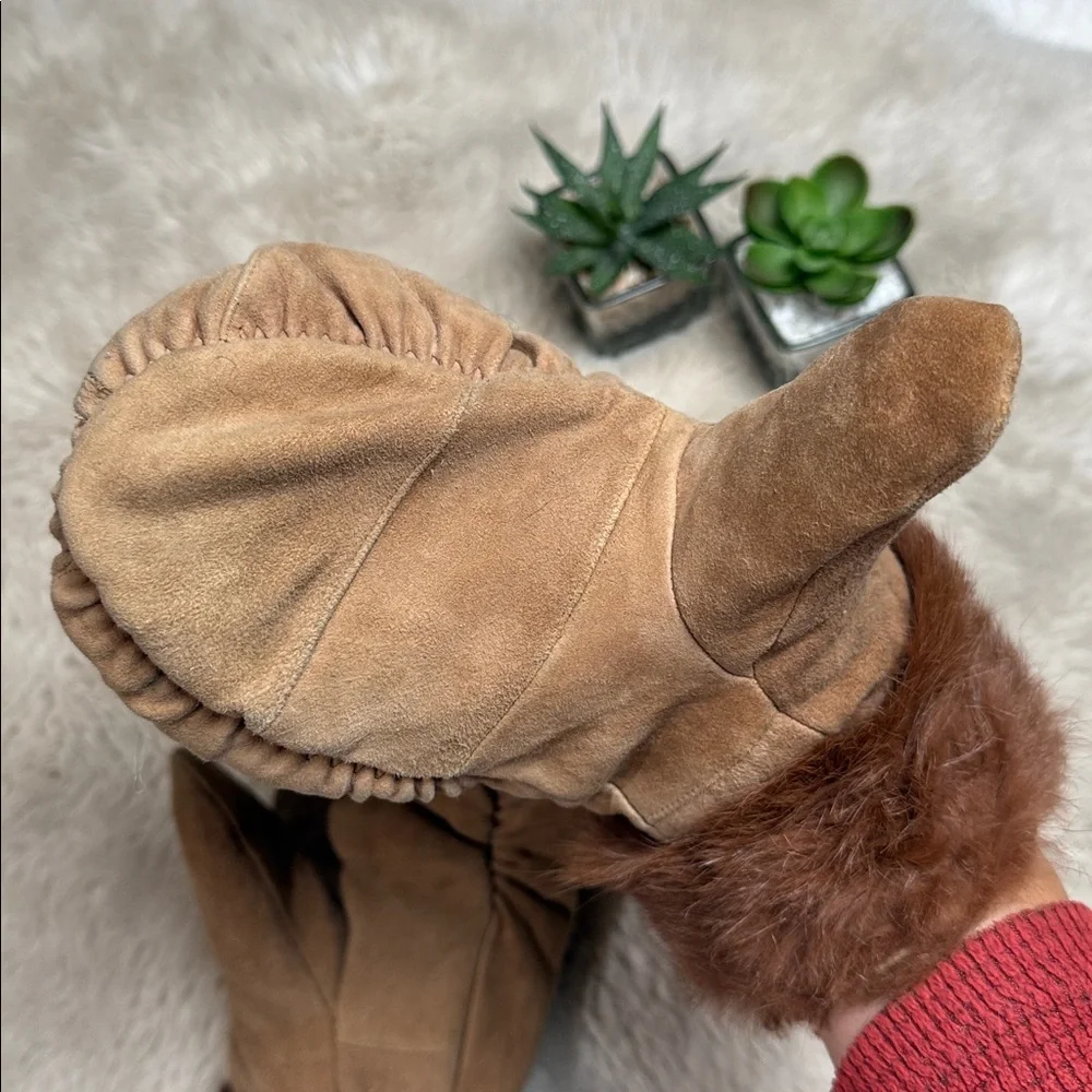 Jacob Ash Holdings Leather Mittens Faux Fur Detail Women's Medium Lined